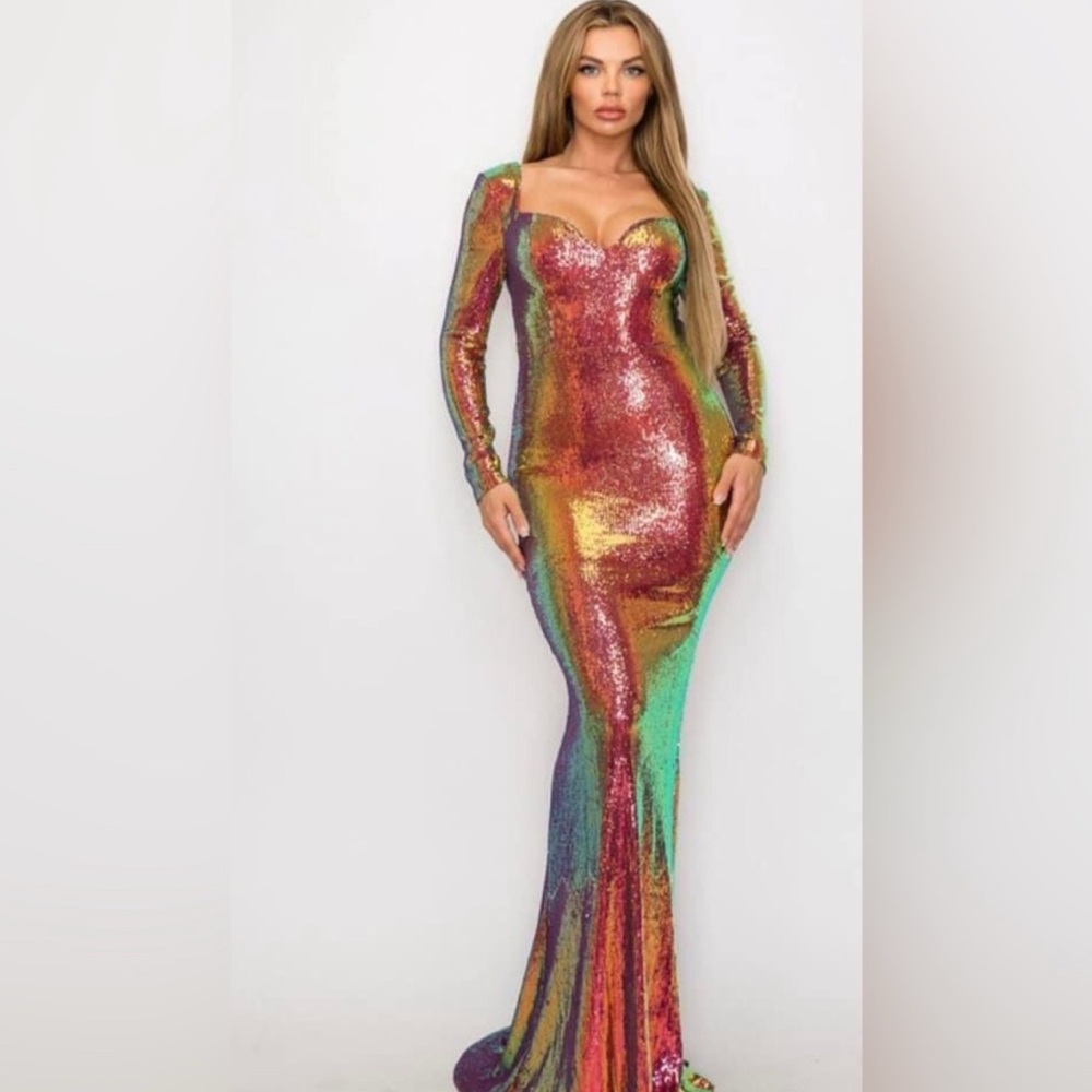 Fashion Nova Multicolor Sequin Backless Dress